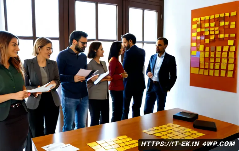 Home 15 아이디어 관리 시스템의 성공적인 도입 - Photorealistic Italian workplace workshop in a bright Milan office, diverse professional team of adu...